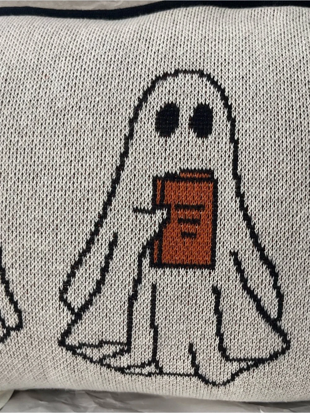Ghoulish Knit Ghost Accent Pillow in Cream